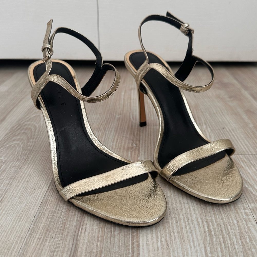 ZARA WOMAN Gold Strappy Open Toe Heels Size 40
